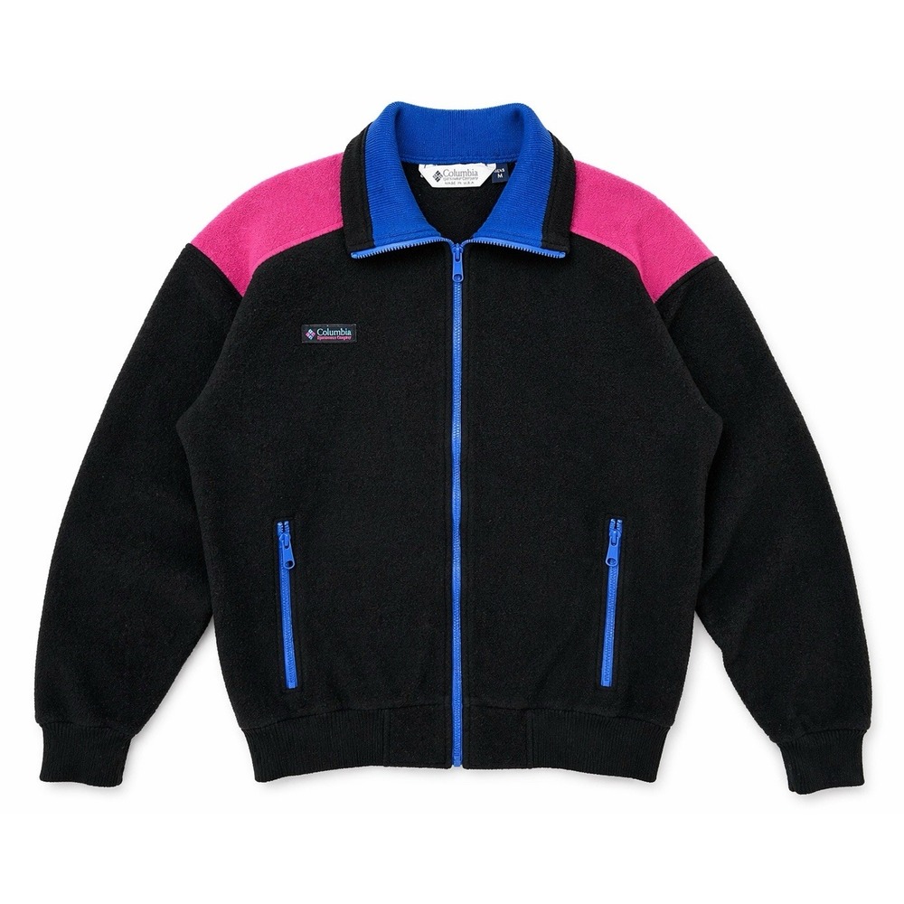 Vintage Columbia Fleece Jacket Men's Medium Black Pink Blue Colorblock Full Zip